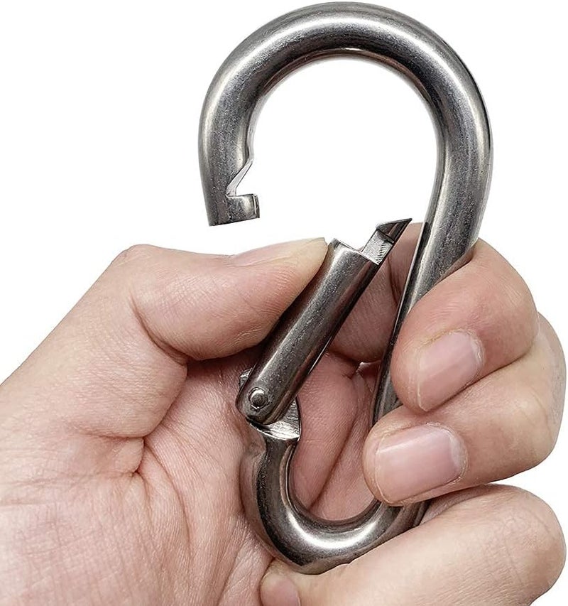 EFFIET 3.15 Inches 4 Inches Stainless Steel Carabiner for Gym Equipment Connection, Heavy Duty Spring Snap Hook Clips Buckle for Gym Exercise, Punching Bags, Hiking, Camping - Image 4